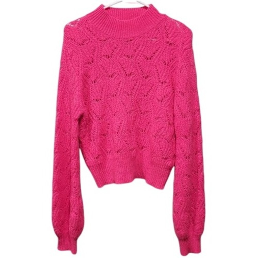 Aster The Label Sweater Women Medium Pink Funnel Neck‎ Boxy Cropped Warm Cozy